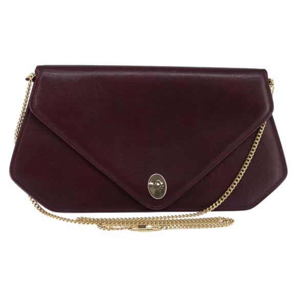 DIOR Chain Shoulder Bag Leather Bordeaux Gold - Picture 1 of 12